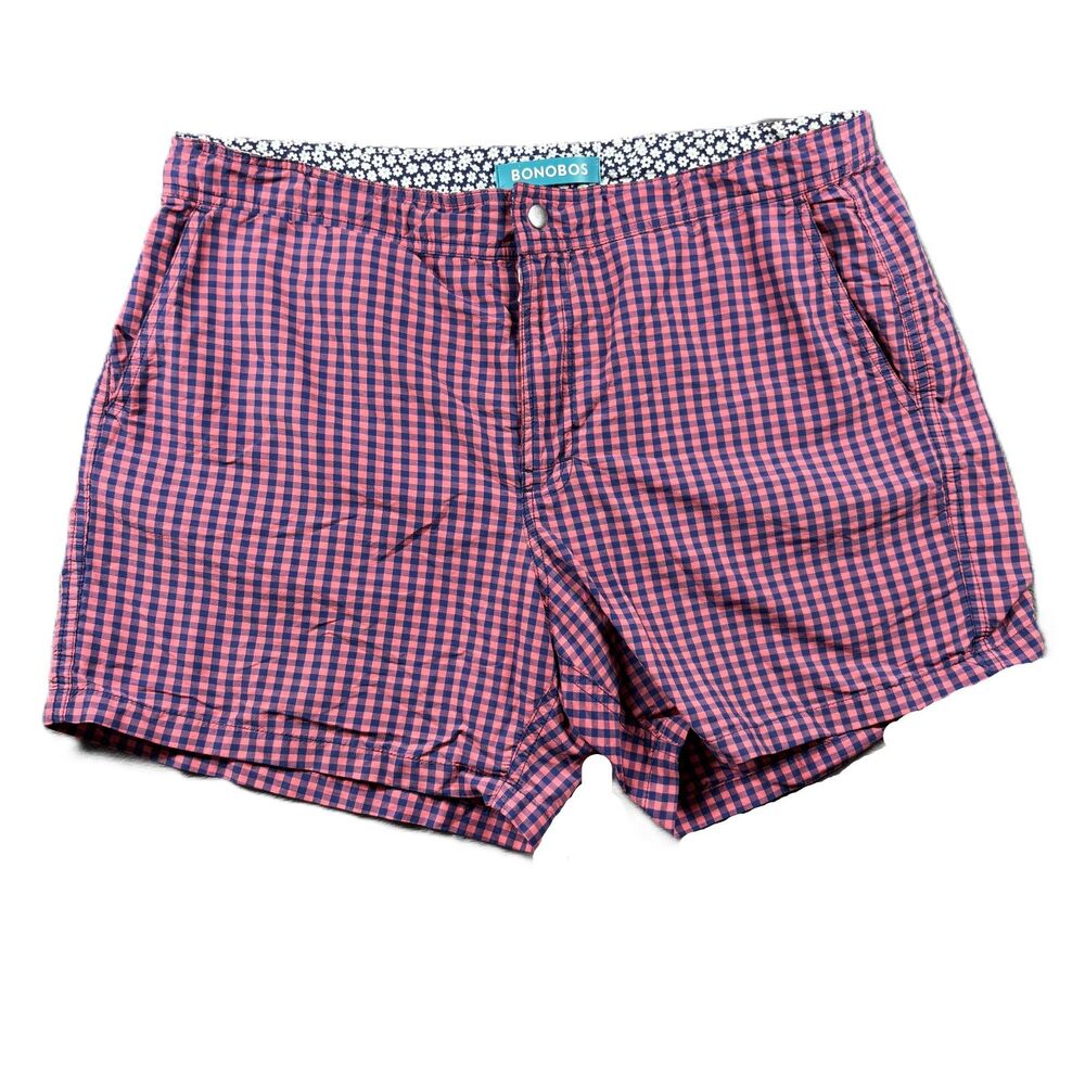 Bonobos Men Swim Trunks Lined Boardshorts Preppy Hot Pink Navy Size 35 P166